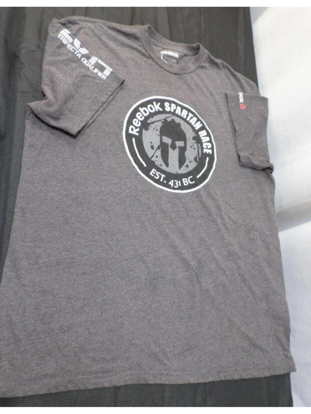 DISCONTINUED REEBOK SPARTAN RACE 2014 TRIFECTA QUALIFER GRAY T-SHIRT SIZE LARGE